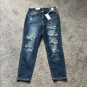 Judy Blue Dark Blue Distressed Skinny Jeans